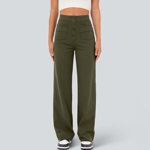 Halara High Waisted Button Multiple Pockets Straight Leg Casual Pants